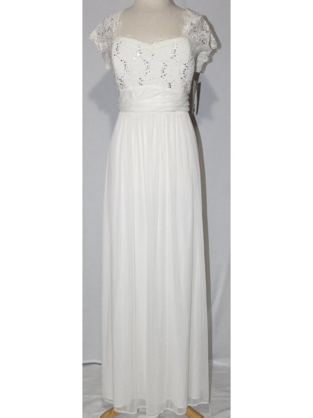 Eureka #2025 Long Formal Gown in Chiffon and Lace-Size 3X-Ivory-NEW W/Tags